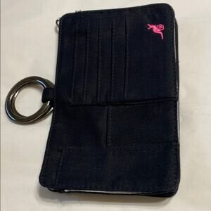 Pouchee - Black Purse 7.5” Organizer w/ Metal Pull Hoops Pink Kangaroo Logo NWOT